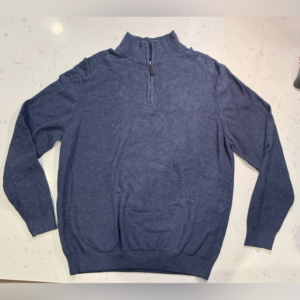 Lachlan British Inspired ~ Mens XL ~ Blue Sweater  1/4 Zip Pullover ~ Cotton ~EC